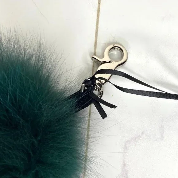 Charlotte Simone Gray & Teal FOX FUR Goody Gumdrops Striped Bag Charm Keychain - Picture 5 of 5